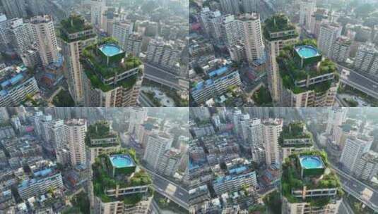 航拍贵州贵阳酒店楼顶的空中游泳池高清在线视频素材下载