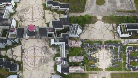废弃学校俯拍航拍4K高清在线视频素材下载