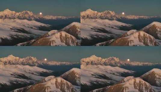 航拍雪山月亮升起高清在线视频素材下载