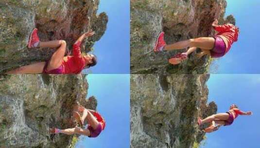 攀岩者攀岩悬崖登山危险高清在线视频素材下载
