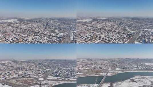 冬天冰天雪地的县城航拍高清在线视频素材下载