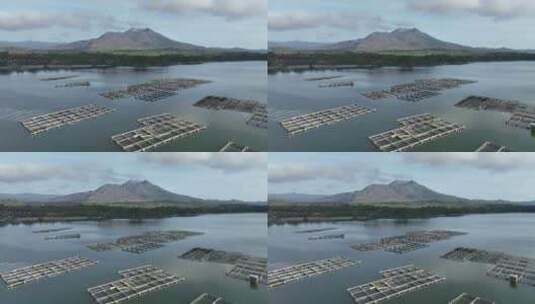 印尼巴厘岛巴图尔火山湖养殖业航拍自然风光高清在线视频素材下载