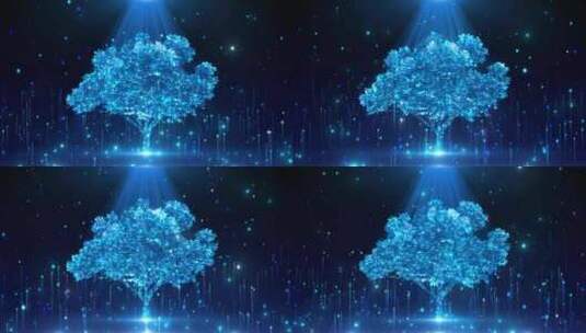 4K蓝色粒子树舞台背景循环高清在线视频素材下载