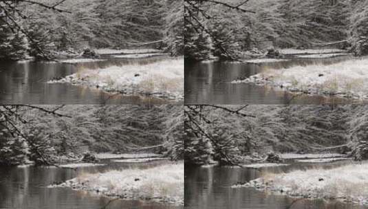 下雪天的湖景高清在线视频素材下载