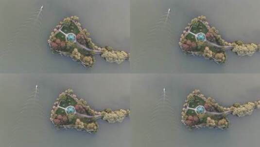 航拍武汉东湖游船航行高清在线视频素材下载