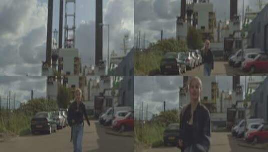 女人在城市街道上奔跑高清在线视频素材下载