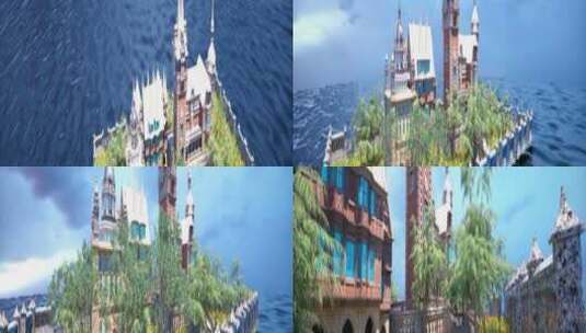 城堡飞下 城市小屋 海岛中心高清在线视频素材下载