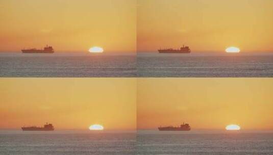 夕阳下的海上货船高清在线视频素材下载