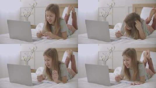 女孩在家做作业高清在线视频素材下载