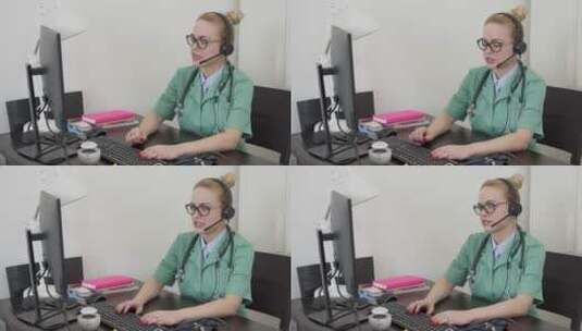 女医生坐在电脑前进行在线对话高清在线视频素材下载