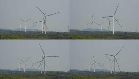 山东文登米山水库田野里的风力发电机组高清在线视频素材下载