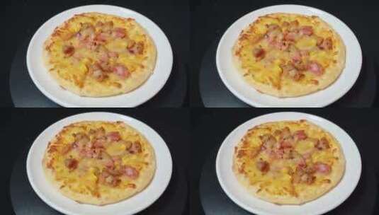 奥尔良烤鸡肉披萨美食4k高清在线视频素材下载
