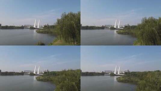 河南 郑州 龙子湖 大桥 航拍高清在线视频素材下载