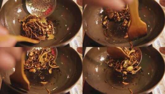 葱姜炝锅炒制底料高清在线视频素材下载