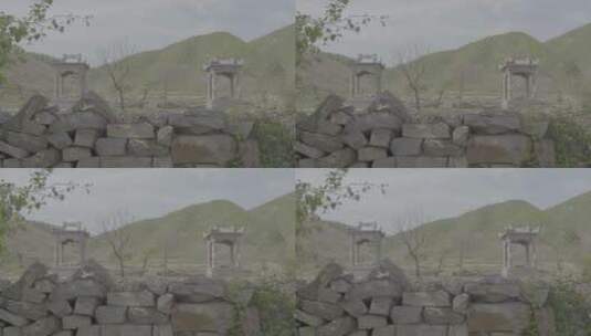 古代石头建造寺庙遗址周边散落的建筑构件高清在线视频素材下载