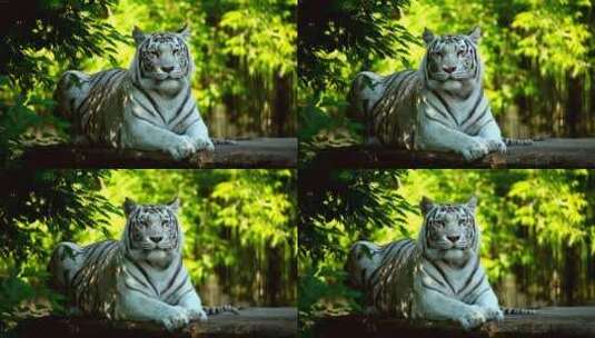 在树林里休息的白老虎高清在线视频素材下载