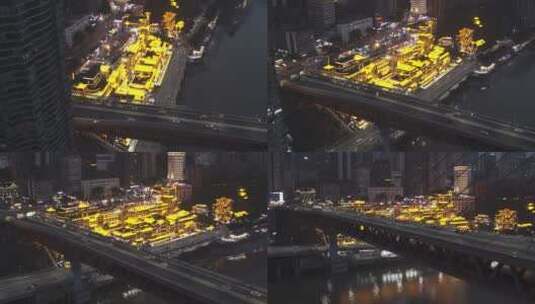 重庆洪崖洞千厮门大桥夜景航拍高清在线视频素材下载