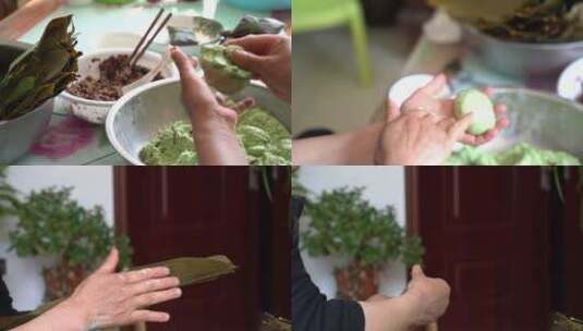 端午节包粽子粑粑手工制作过程高清在线视频素材下载