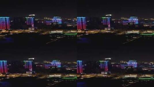 航拍湖北武汉武昌江滩高楼夜景高清在线视频素材下载