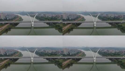 城市航拍湖南邵阳雪峰桥地标建筑高清在线视频素材下载
