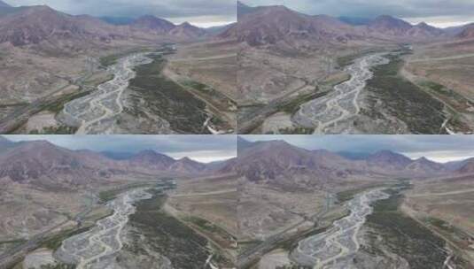 青藏高原昆仑河的航拍视频高清在线视频素材下载