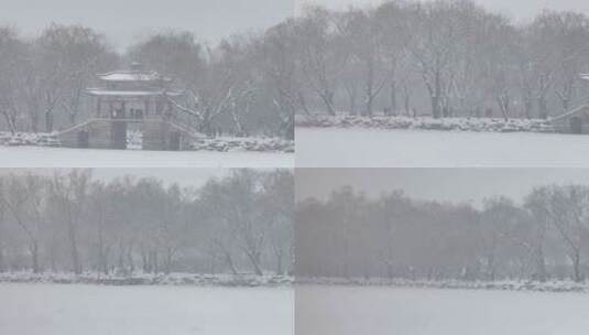 北京颐和园大雪中西堤高清在线视频素材下载