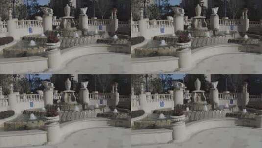 住宅小区的门口园艺喷泉高清在线视频素材下载