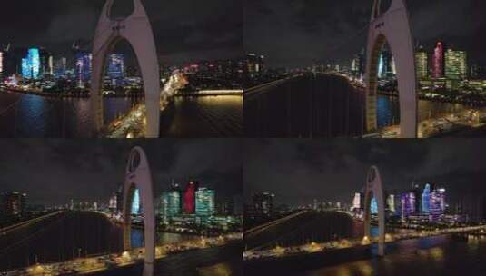 猎德大桥车流夜景航拍4K高清在线视频素材下载