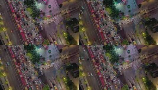 城市交通夜景航拍繁忙路口高清在线视频素材下载