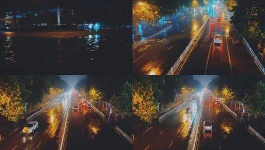 雨夜的城市风光与车流高清在线视频素材下载