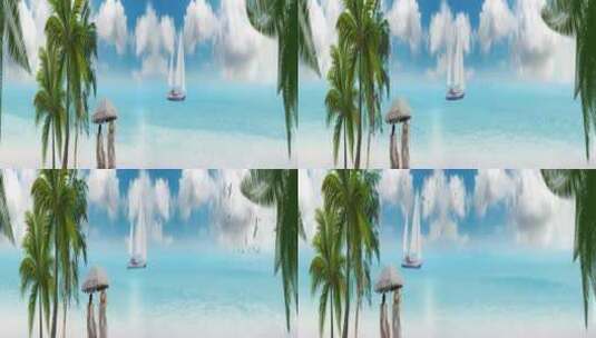 恋人海滩 海上冲浪 帆船出海 蓝天白云高清在线视频素材下载