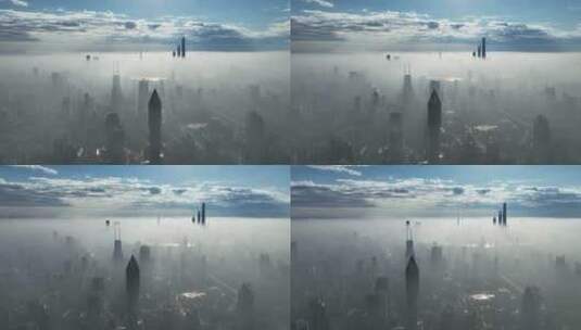 上海最新平流雾耶稣光航拍高清在线视频素材下载