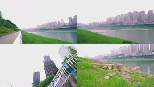 重庆嘉陵江滨江路江滩4K实拍高清在线视频素材下载