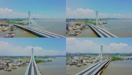 东莞滨海湾大桥侧面高空大范围右环绕高清在线视频素材下载