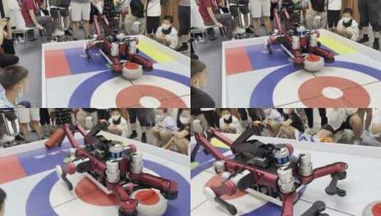 机器人推冰壶运动高清在线视频素材下载