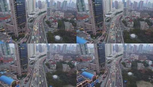 航拍上海延安路立交桥交通高清在线视频素材下载