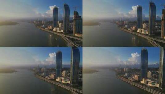 航拍厦门世贸海峡大厦高清在线视频素材下载