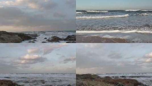 大海 威海 岸边 沙滩 海浪 云空高清在线视频素材下载