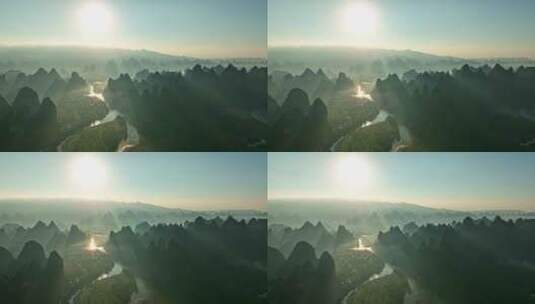 广西桂林喀斯特山脉蓝天白云航拍高清在线视频素材下载