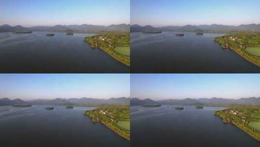 航拍蓝天下杭州西湖景色高清在线视频素材下载
