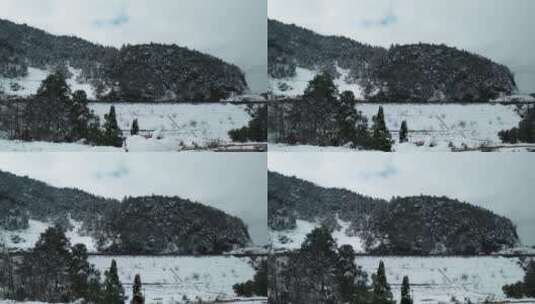 冬季雪景自然风光视频残雪覆盖雪山公路汽车高清在线视频素材下载