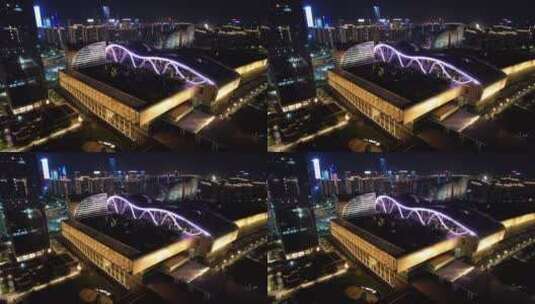杭州奥体夜景航拍高清在线视频素材下载