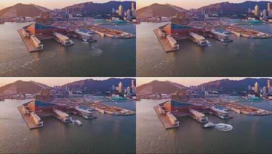 深圳蛇口码头港口傍晚航拍延时摄高清在线视频素材下载