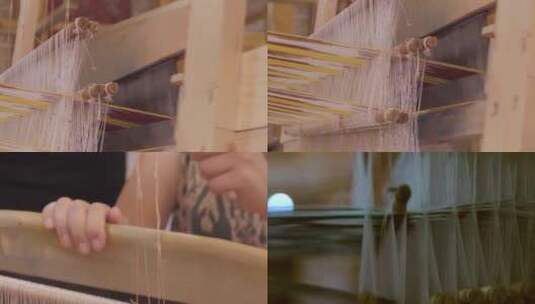 织布机人工纺织镜头一组高清在线视频素材下载
