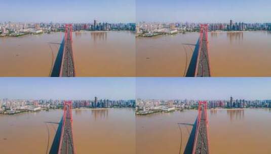 航拍湖北武汉鹦鹉洲长江大桥交通延时摄影高清在线视频素材下载