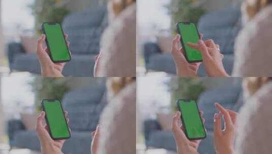 女人滑动绿幕手机的特写镜头高清在线视频素材下载