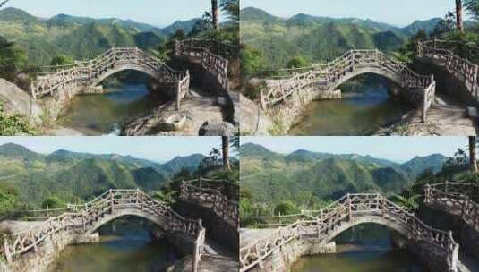 磐安悬崖村高山流水小桥瀑布高清在线视频素材下载