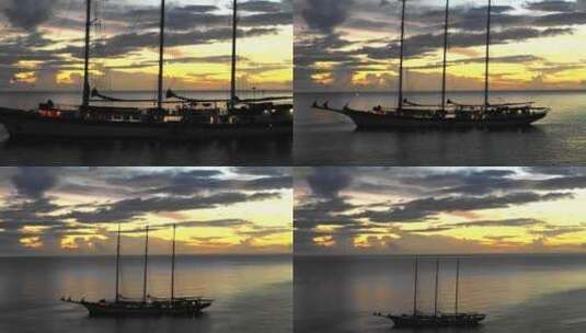 海边夕阳落日渔船渔民剪影高清在线视频素材下载