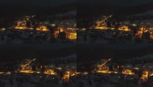 下雪天城市道路夜景航拍高清在线视频素材下载