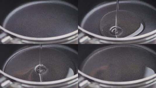 食用油倒进锅里特写镜头高清在线视频素材下载